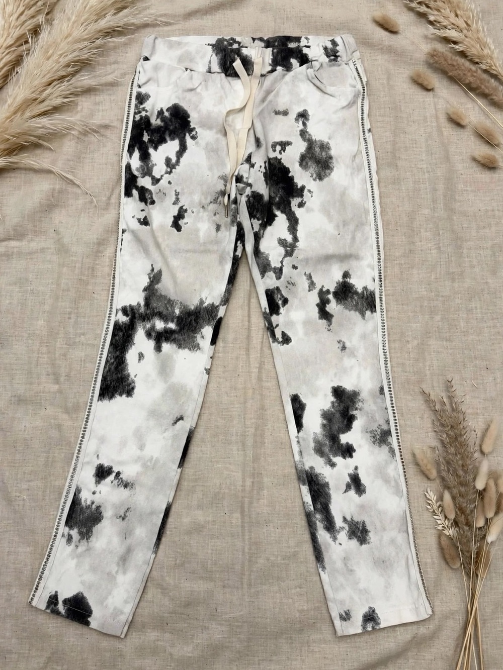 Women's Black & White Tie-Dye Straight Leg Pants - Unbranded